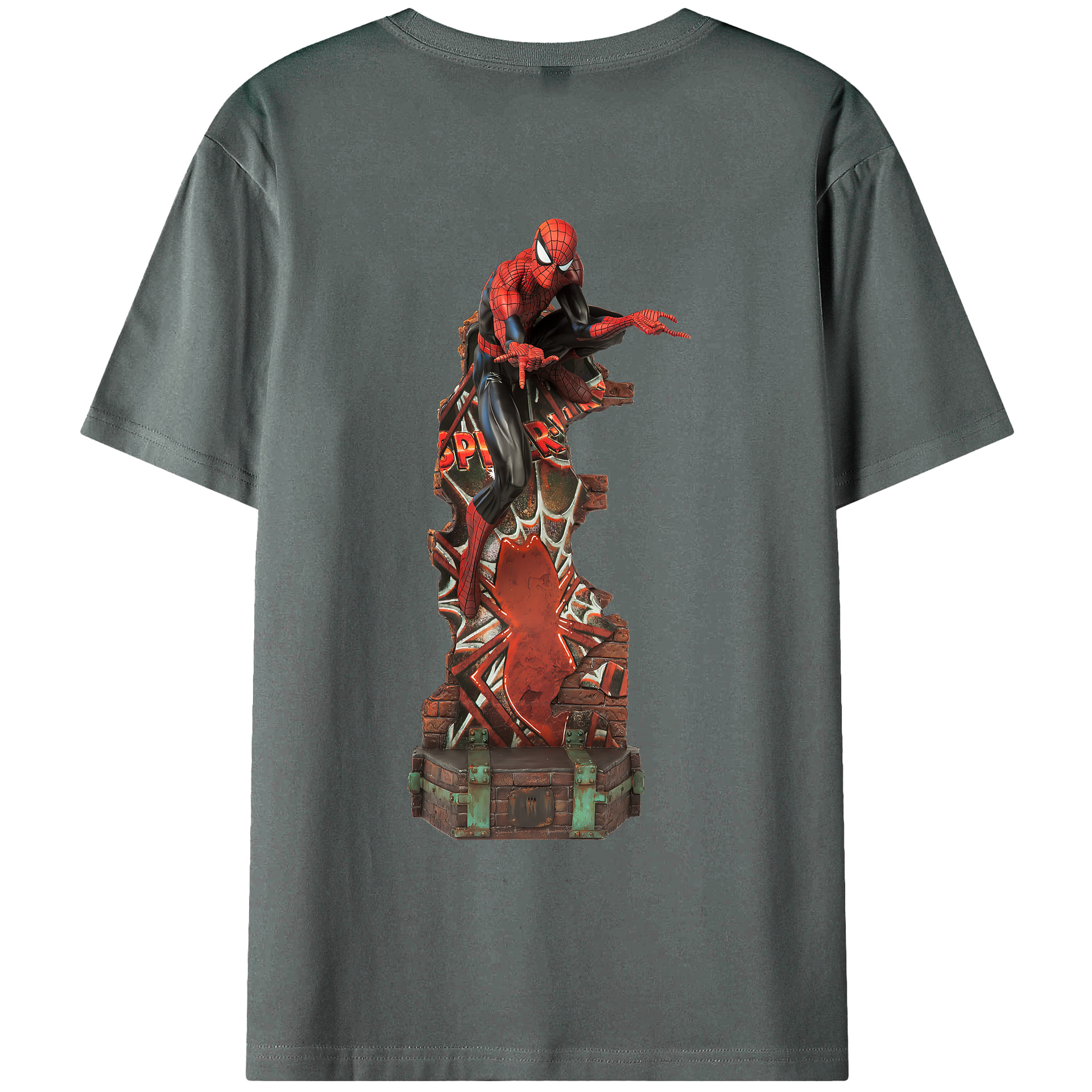 （画像用） Spider Man スパイダーマン 綿100％ メンズ半袖Tシャツ（バックプリント） 通気性